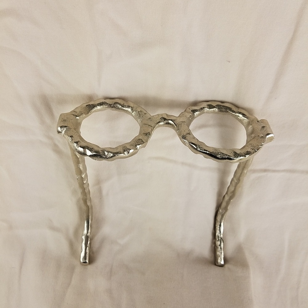 Silver Cast Metal Hammered Glasses Sculpture Decorative Bookish Desk Accent